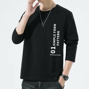 長袖tシャツ ロンT メンズ ロングTシャツ 長袖 シンプル 綿 おしゃれ 英字柄 スポーツ 男性用 ブラック XL MAY025