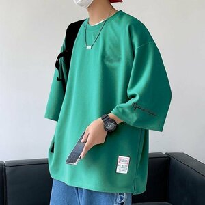 夏服 トップス 7分袖 Tシャツ 大きいサイズ 七分丈tシャツ アメカジ メンズ おしゃれ 40代 50代 グリーン3XL MAY032