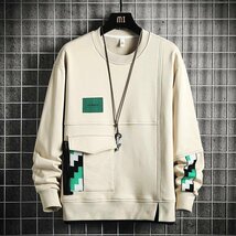 トレーナー メンズ パーカー　スウェット　秋春服 クルーネック カジュアル　スポーツ ユニセックス シンプル　ベージュ　3XL MAY135_画像1