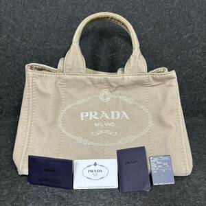 １円スタート PRADA プラダ カナパ キャンバス ハンドバッグ トートバッグ レディース アイボリー系 カード付