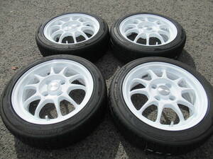 中古タイヤ☆155/55-14 155/55R14 ハンコック PRIME3 2023年製 BS エコフォルム ホワイト 軽量ホイール 5.5J+40 100 4H Kカーカスタムに☆