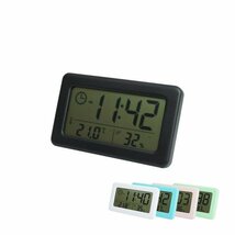 デジタル時計 温湿度計 スタンド 壁掛け 置き時計 掛け時計 小型 コンパクト デジタル 時計 温度 湿度 インテリア 【ブラック】_画像1