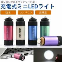 USB充電式 ミニライトUSB 防水 キーホルダー LED 高輝度 アウトドア 散歩 コンパクトキーチェーン カラビナ 軽量 【グリーン】_画像2