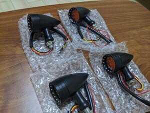 【未使用品】ポジション対応 アルミ砲弾型 ウインカー 艶消し黒 4個 オレンジ発光×20連 バイク