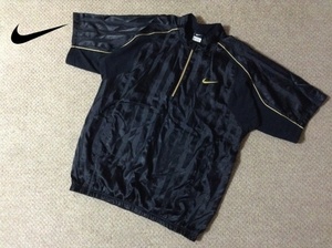 ★中古★ナイキ 刺繍ロゴ 半袖 ベースボール シャツ ジャケット XXL 黒 ブラック DIAMOND ELITE NIKE 467726-010