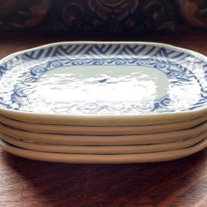 和食器●平皿5枚セット●楕円型●白地に青絵●5柄の画像10