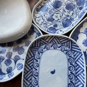 和食器●平皿5枚セット●楕円型●白地に青絵●5柄の画像3