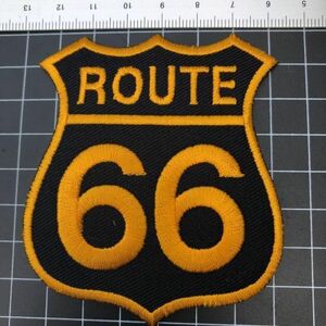 ★アイロンワッペン★ルート66★ROUTE66★黒金フチ