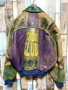 肉厚 Vintage KOREA製 90s ペレペレ PELLE PELLE レザージャケット ビッグロゴ ヴィンテージ 本革 ビンテージ レザー SODA CLUB HIPHOP