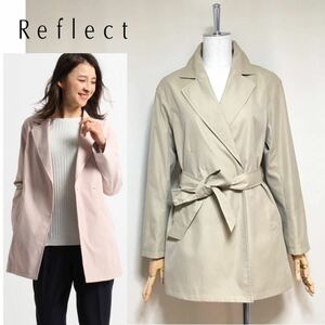 【美品】Reflect リフレクト 定価3万 洗える ミドル丈ツイルトレンチコート 7号/Sサイズ相当 ベージュ レディース スプリングコート