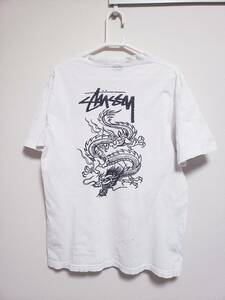 【送料無料】STUSSY オールドステューシー 初代ドラゴンT M 80s 白 黒タグ/フォト 龍 サーフ ビンテージ 周年Anniversaryヴィンテージ レア