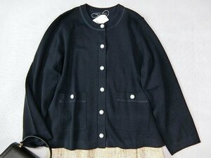 ■23区大きいサイズ44【CLASSY掲載】ウールブレンドパールニットジャケット紺27,500円■