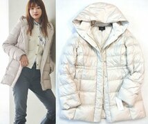 ■23区大きいサイズ46今季【ヨンア着用】シレータフタショートダウンコート/ベージュ37,400円■_画像1