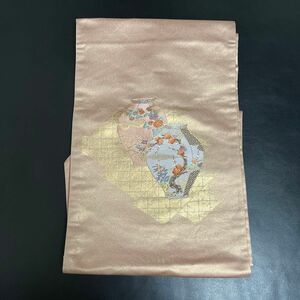 名古屋帯☆刺繍 名巧錦 壷 花瓶 引箔 落款 