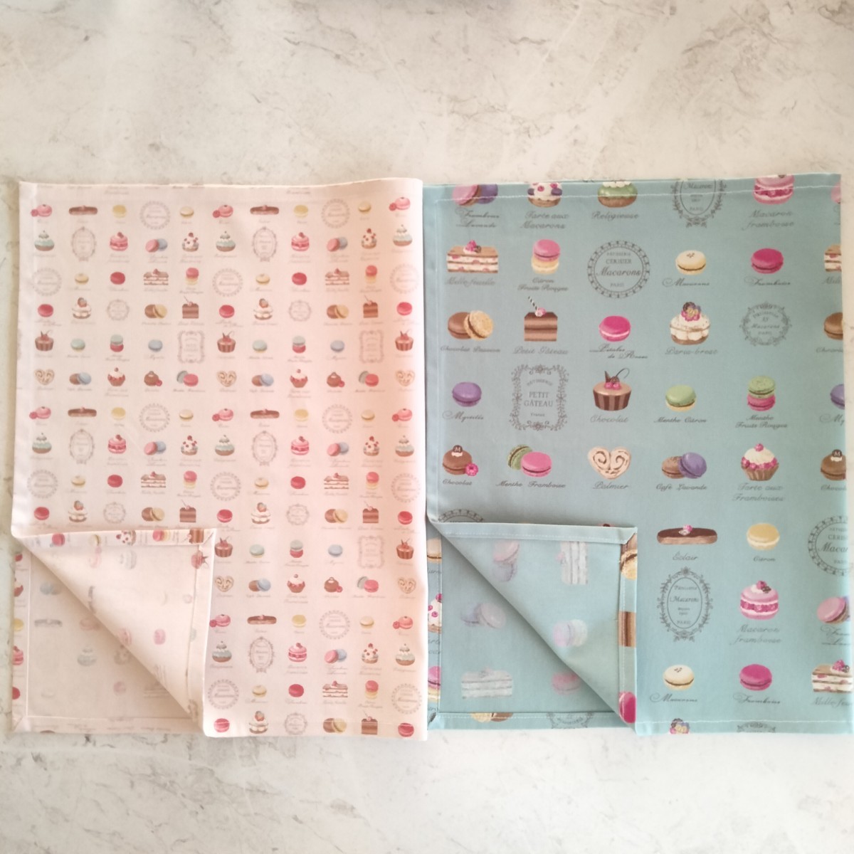 Free shipping☆40×60 2-piece placemat macaron pattern large new handmade set green pink school lunch yuwa cake girl school desk ②, handmade works, kitchen supplies, Place mat