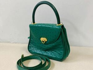 オーストリッチ ostrich bag ハンドバッグ ショルダーバッグ 皮革製品 グリーン 南アフリカ製 自立 