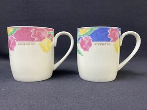 【未使用品】ペア マグカップ GIVENCHY PARISジバンシィ 花柄 ピンク ブルー yamaka 