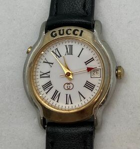 221-0850 GUCCI 腕時計 革ベルト ブラック 電池切れ 動作未確認
