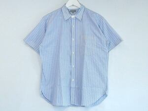 マーガレット ハウエル MARGARET HOWELL MEN'S　ストライプ　コットン　半袖シャツ メンズ ・L ライトブルー sy4614205872