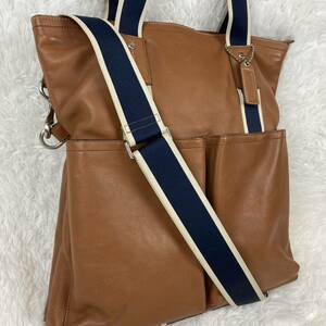 1円〜【美品】コーチ COACH トートバッグ Tote ヘリテージ ウェブ レザー A4収納◎ 通勤通学 ユニセックス 肩掛け 斜め掛け F70558