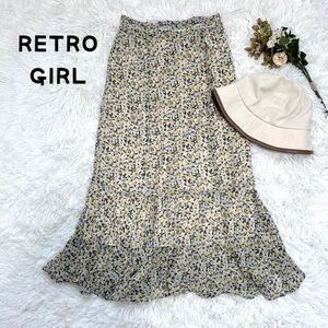 RETRO GIRL（レトロガール）総柄ロングスカート　一段ティアード　イエロー系