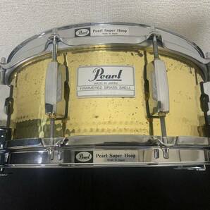 送料無料 状態良 Pearl 90s HAMMERED BRASS SHELL snare 14×5.5 パール ハンマード ブラス スネア ドラム dwの画像1