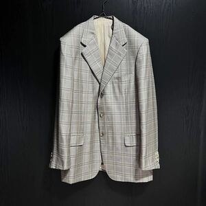 1990s Brioni Silk Wool Check Jacket ブリオーニ シルク ウール ベージュ テーラード チェック ドレス ジャケット ビンテージ メンズ 80s