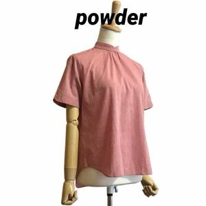 powder バックボタン スタンドカラー 半袖シャツ