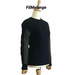 【FilMelange】 厚手 袖切り替え ケーブル編みニット