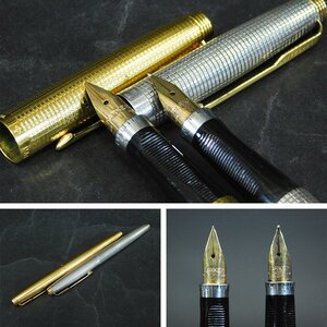 パーカー PARKAR 万年筆 ゴールド シルバー(STERLING)2本 ペン先 14K刻印 長期保管品AC24021801