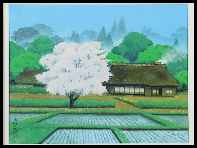 سيجي إينوي, أزهار الكرز في حقول الأرز, F6, اللوحة اليابانية, سبورة, مؤطر, إيكيو ماتسوكا, درس على يد سودا ناكا, الذي كان من نسل مايدا سيسون, وهو عضو في أكاديمية الفنون اليابانية ومدير معرض نيهونفوتين. موافق4973, تلوين, اللوحة اليابانية, الزهور والطيور, الحياة البرية