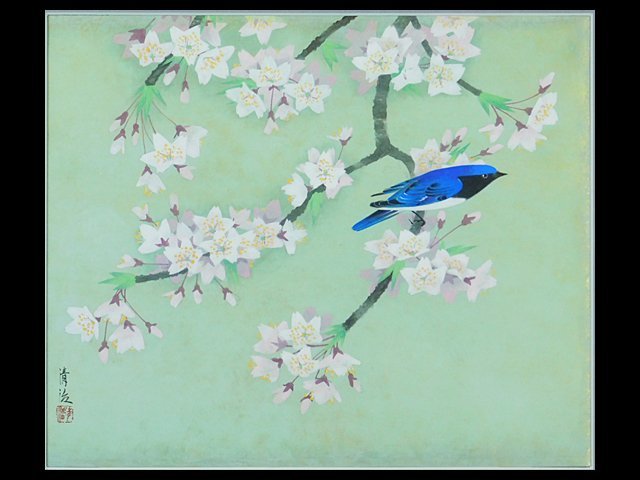 सेइजी इनौए, चेरी के फूल और छोटे पक्षी, जापानी चित्रकला, सोने का रंग, कागज़, फंसाया, ईक्यू मात्सुओका, उन्होंने सुदा नाका के अधीन अध्ययन किया, जो माएदा सेइसन के वंशज हैं, और जापान कला अकादमी के सदस्य और निहोनफुटेन प्रदर्शनी के निदेशक हैं। OK4971, चित्रकारी, जापानी चित्रकला, फूल और पक्षी, वन्यजीव