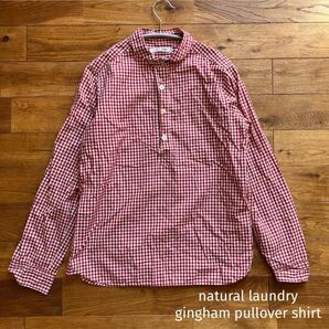 Natural Laundry ギンガムチェック 丸襟 プルオーバー シャツ 