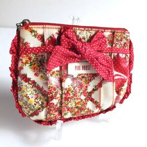 PINK HOUSE Pink House flower total pattern ribbon attaching pouch case 