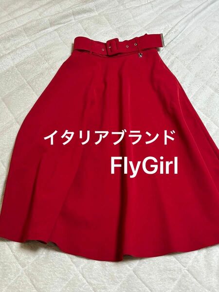 イタリア FlyGirl ロングスカート 赤 フレア ベルトセット