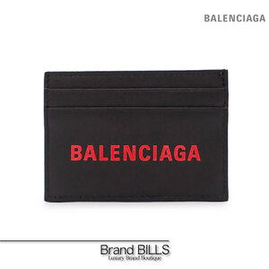 未使用品 BALENCIAGA バレンシアガ EVERYDAY エブリデイ カードケース 505054 ブラック レッド ロゴ カーフスキン ユニセックス