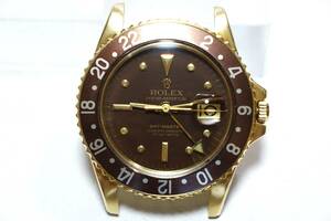 Rolex Gmt Master Ref.1675/8 18 Золотой твердый корпус Начальный эмаль коричневый циферблат + спецификация иглы Батона подлинное заклепки для дыхания хорошее состояние