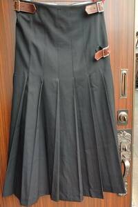 コムデギャルソン robe de chambre COMME des GARCONS スカート 黒 ウール M バックル レザー ブラック ロング アーカイブ 美品