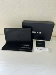 31 1円 CHANEL シャネル キャビアスキン ココマーク 長財布 二つ折り財布 ブラック 黒 レザー メンズ レディース