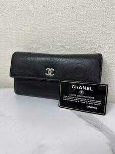 209 1円 CHANEL シャネル カメリア 長財布 ブラック フラップ ココマーク レディース