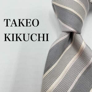 【美品】TAKEO KIKUCHI タケオキクチ ネクタイ　シルク　ストライプ　白 ストライプ柄