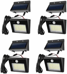 4個セット LEDソーラーライト ソーラーパネル分離式　センサーライト LED 屋外照明 人感センサー 太陽光発電 防水 防犯ライト　白