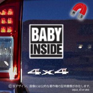 【マグネット】ベビーインカー/BABY IN CAR:スクエアデザインBK/WH