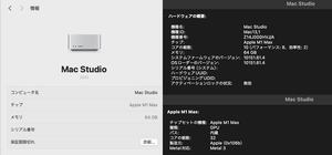 Apple Mac Studio M1 Max 2022 10コアCPU/32コアGPU/64GBメモリ/1TB SSD