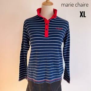 Marie chaire マリクレール レディース　タートルネック　刺繍ロゴ　長袖Tシャツ　ボーダー　XL　大きいサイズ