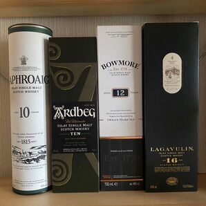ラフロイグ 10年、アードベッグ 10年、ボウモア 12年、ラガヴーリン 16年 各1本、アイラウイスキー 呑み比べ4本セット