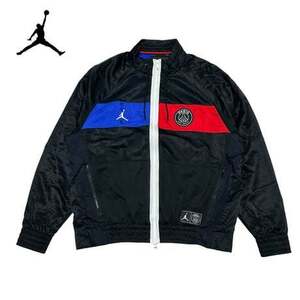 HA751さ PARIS SAINT-GERMAIN JORDAN ビックロゴ ナイロンジャケット メンズ Lサイズ ブラック 黒