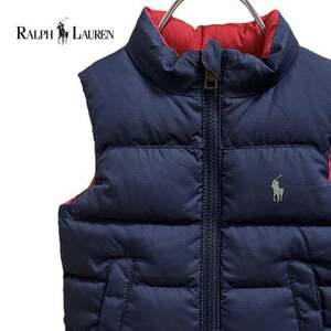 TC284ね@ Ralph Lauren KIDS リバーシブル ダウンベスト 18M ネイビー レッド 