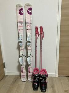 ロシニョール ROSSIGNOL ジュニア スキー板セット 子供用スキー 120cm ブーツ21cmストック85cmピンク