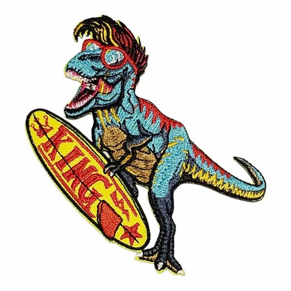 D-24【 アイロンワッペン 】キョウリュウ 恐竜 dinosaur ダイナソー サーフィン surfing 【 刺繍ワッペン 】